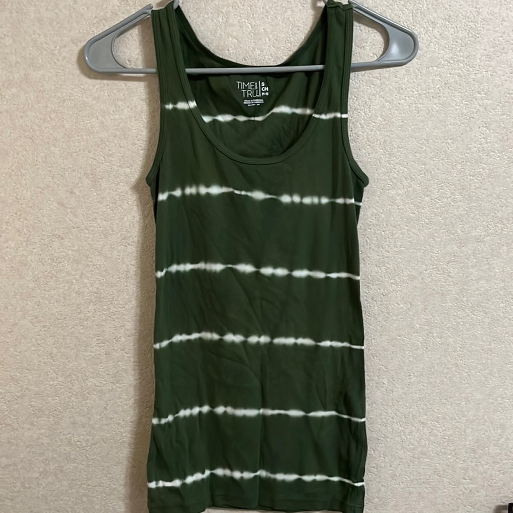 Green/white tie-dye tank top by the brand Time and Tru.